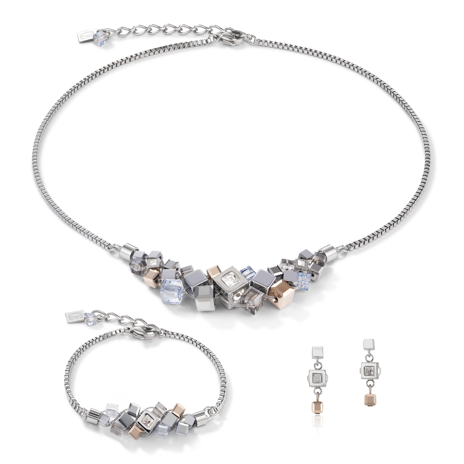 coeur-de-lion-geocube-cluster-ohrringe-silber-rosegold image 2