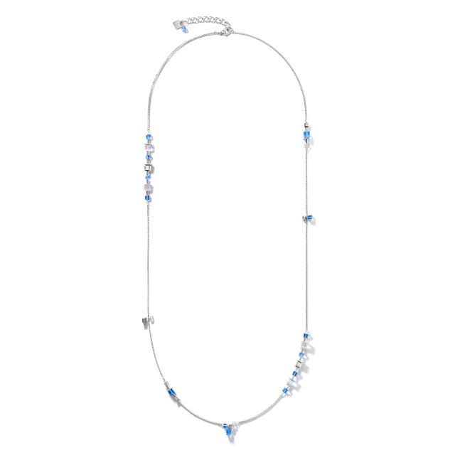 coeur-de-lion-halskette-geocube-chain-long-silber-blau-edelstahl-316l-kristalle image 1