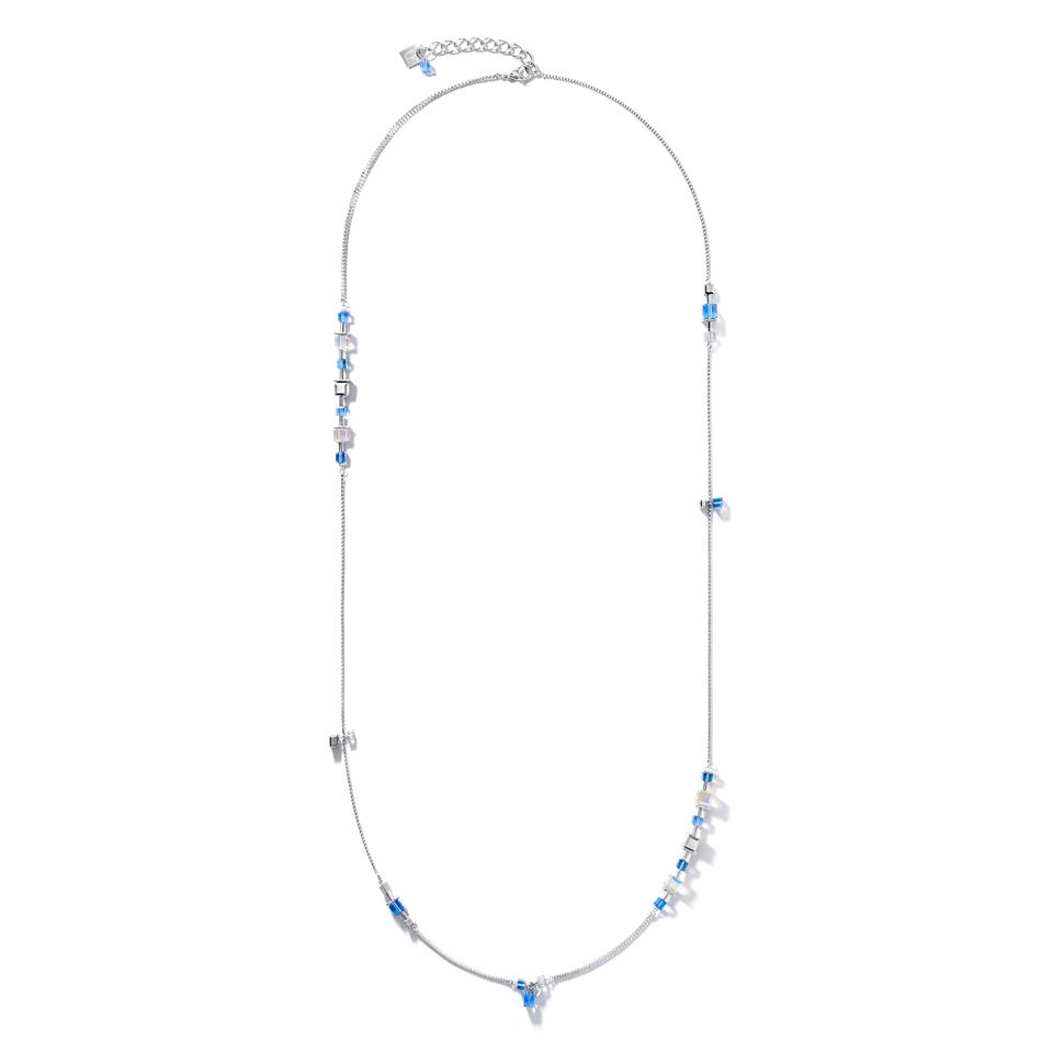 coeur-de-lion-halskette-geocube-chain-long-silber-blau-edelstahl-316l-kristalle image 1