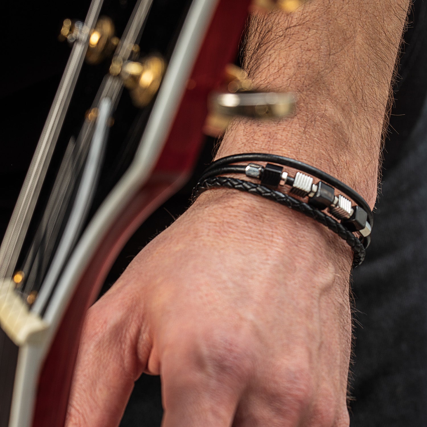 coeur-de-lion-geocube-lederarmband-schwarz-3-reihig-streifen-onyx image 3