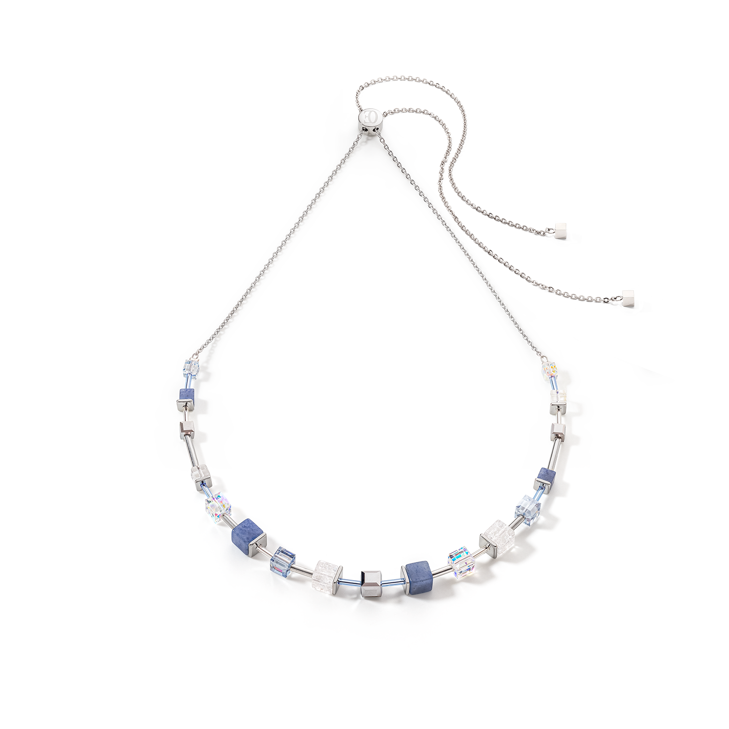 coeur-de-lion-geocube-precious-halskette-silber-blau-mit-slider image 1