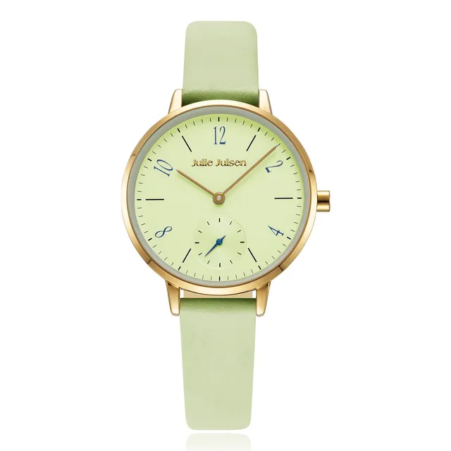 julie-julsen-damenarmbanduhr-little-second-vergoldet-mit-hellgr-nem-lederband-34 image 1