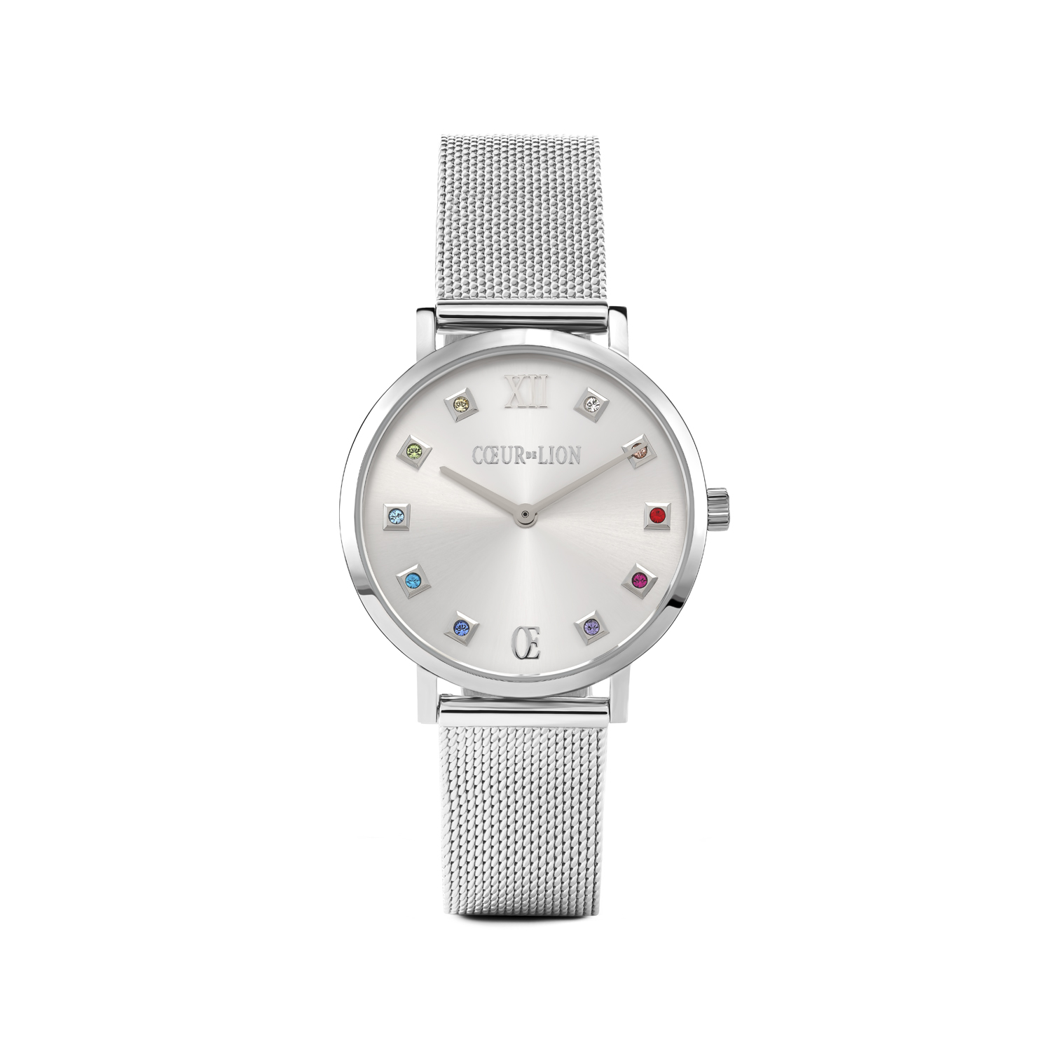 coeur-de-lion-uhr-rund-silver-sunray-milanaise-edelstahl image 1
