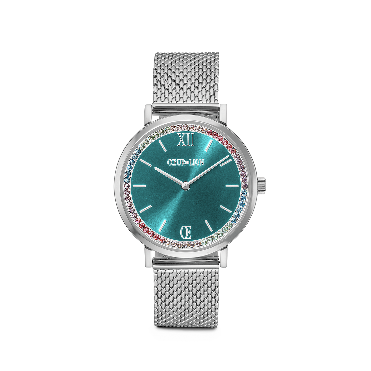 coeur-de-lion-uhr-rund-sparkling-sunray-transformative-teal-milanaise-silber image 1