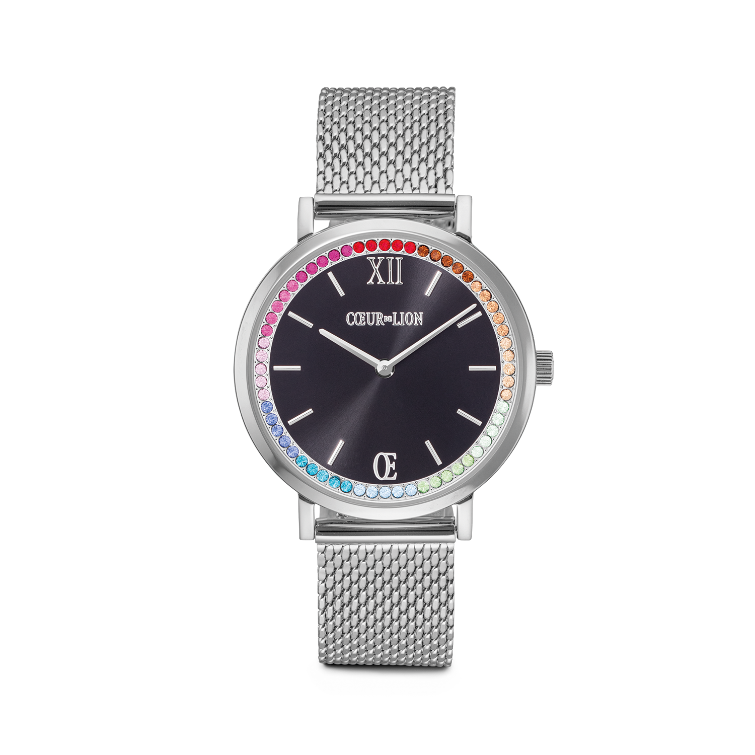 coeur-de-lion-uhr-rund-sparkling-rainbow-sunray-black-milanaise-silber image 1