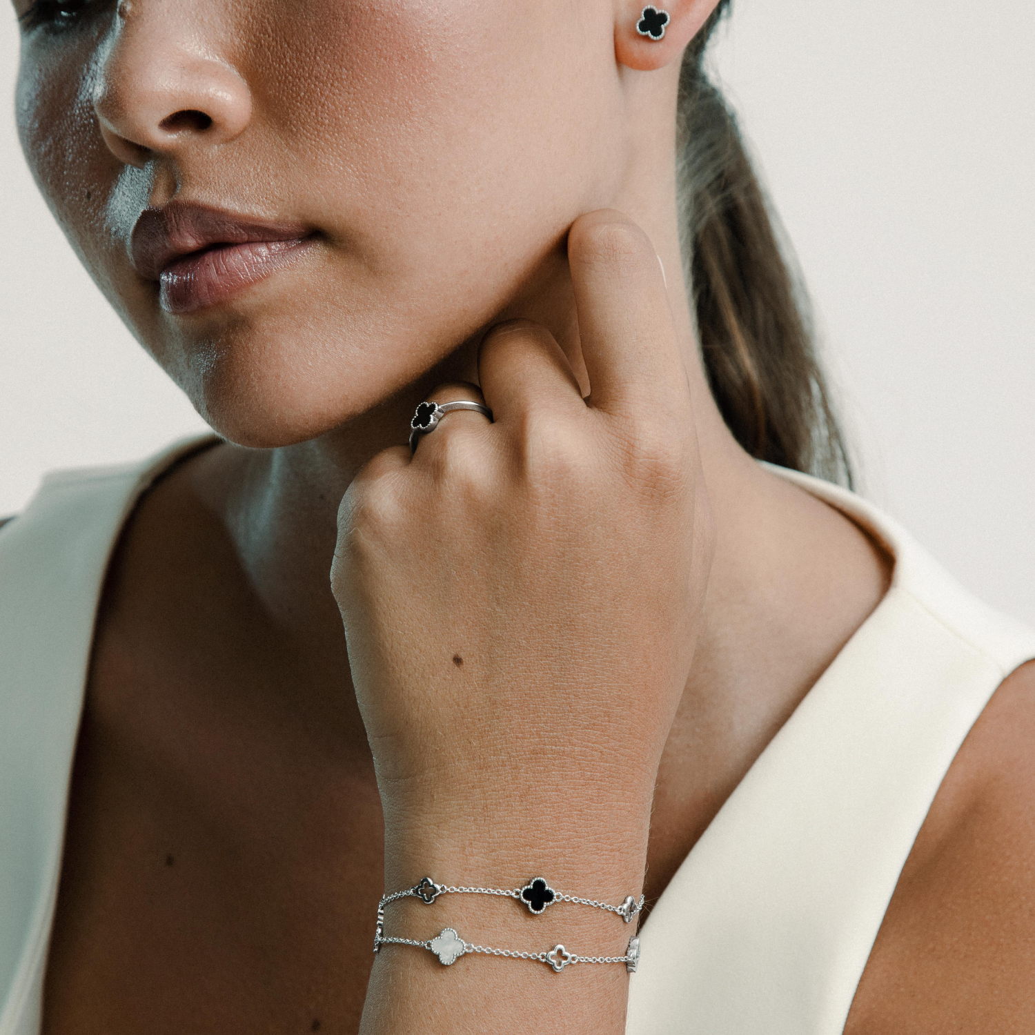 xenox-clover-armband-925-sterlingsilber-rhodiniert-mit-schwarzem-achat image 3