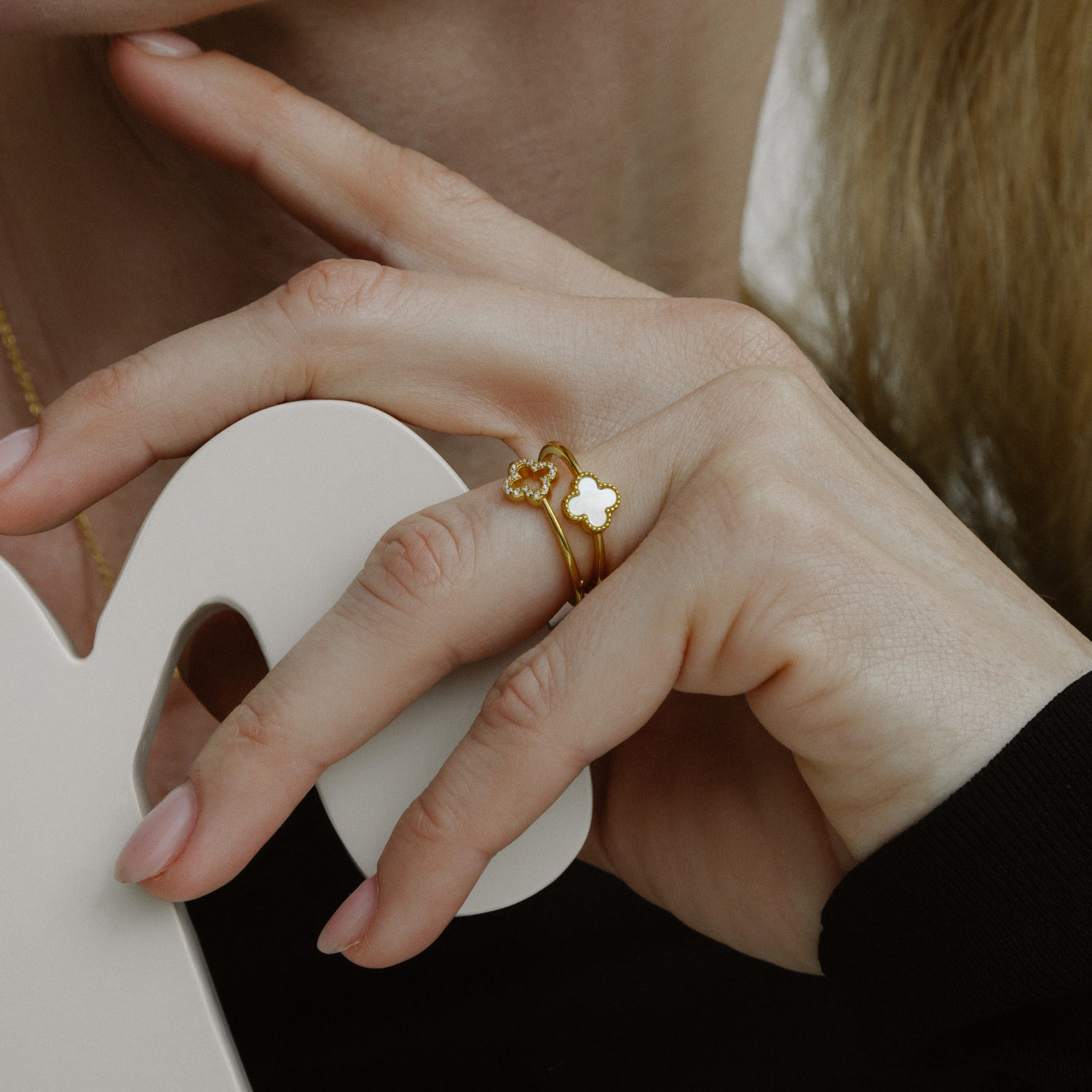 xenox-clover-ring-925-sterlingsilber-rhodiniert-perlmutt-kleeblatt image 3
