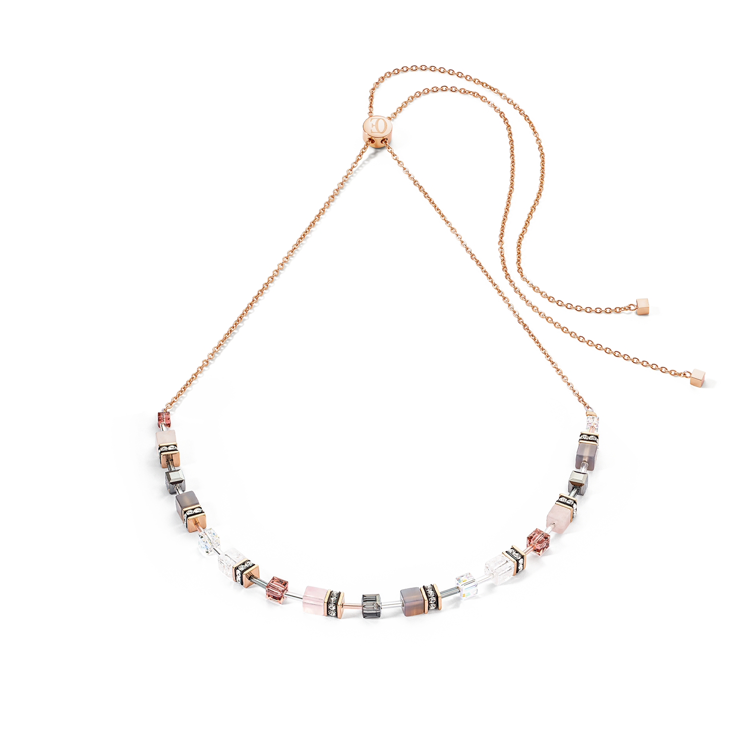 coeur-de-lion-geocube-iconic-nature-chain-halskette-ros-mit-rosenquarz-achat-und image 1