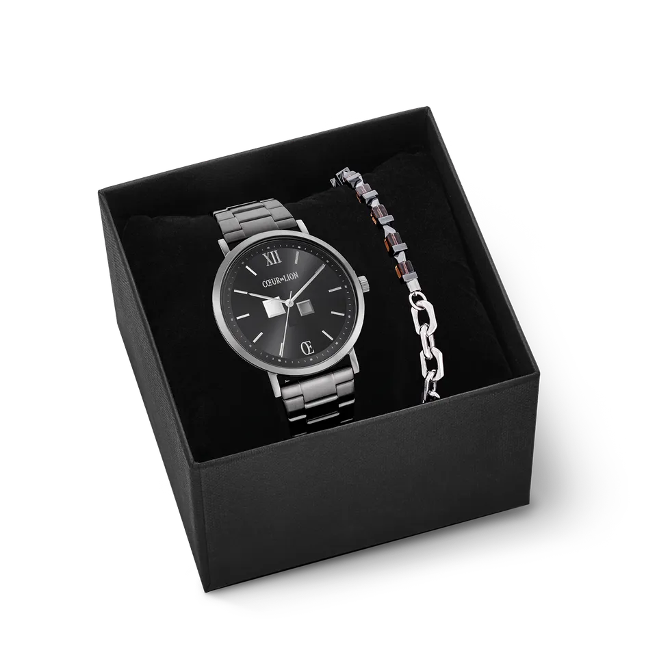 coeur-de-lion-set-uhr-armband-7645-statement-rund-anthrazit-sunray-precious-fusi image 1