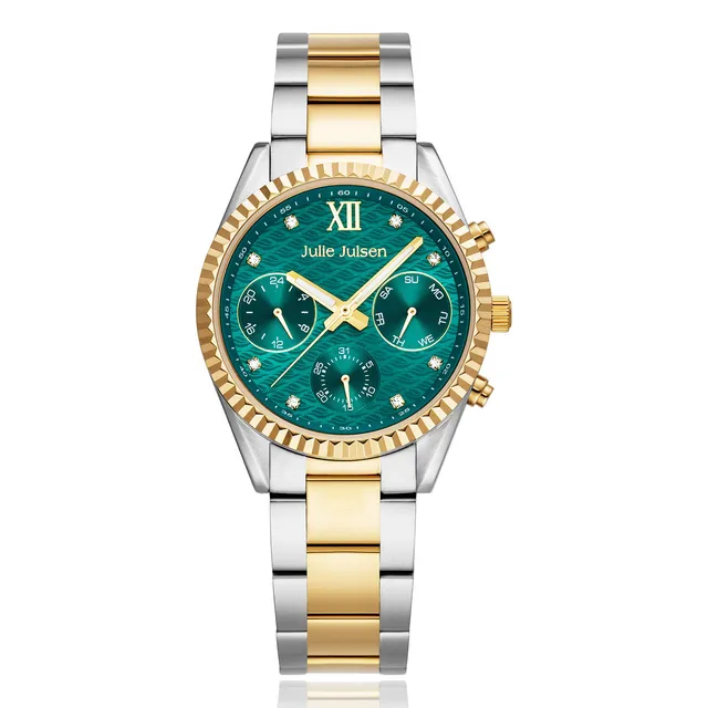 julie-julsen-sportiv-multifunktion-damenarmbanduhr-vergoldet-gr-n-36-mm-5-atm image 1