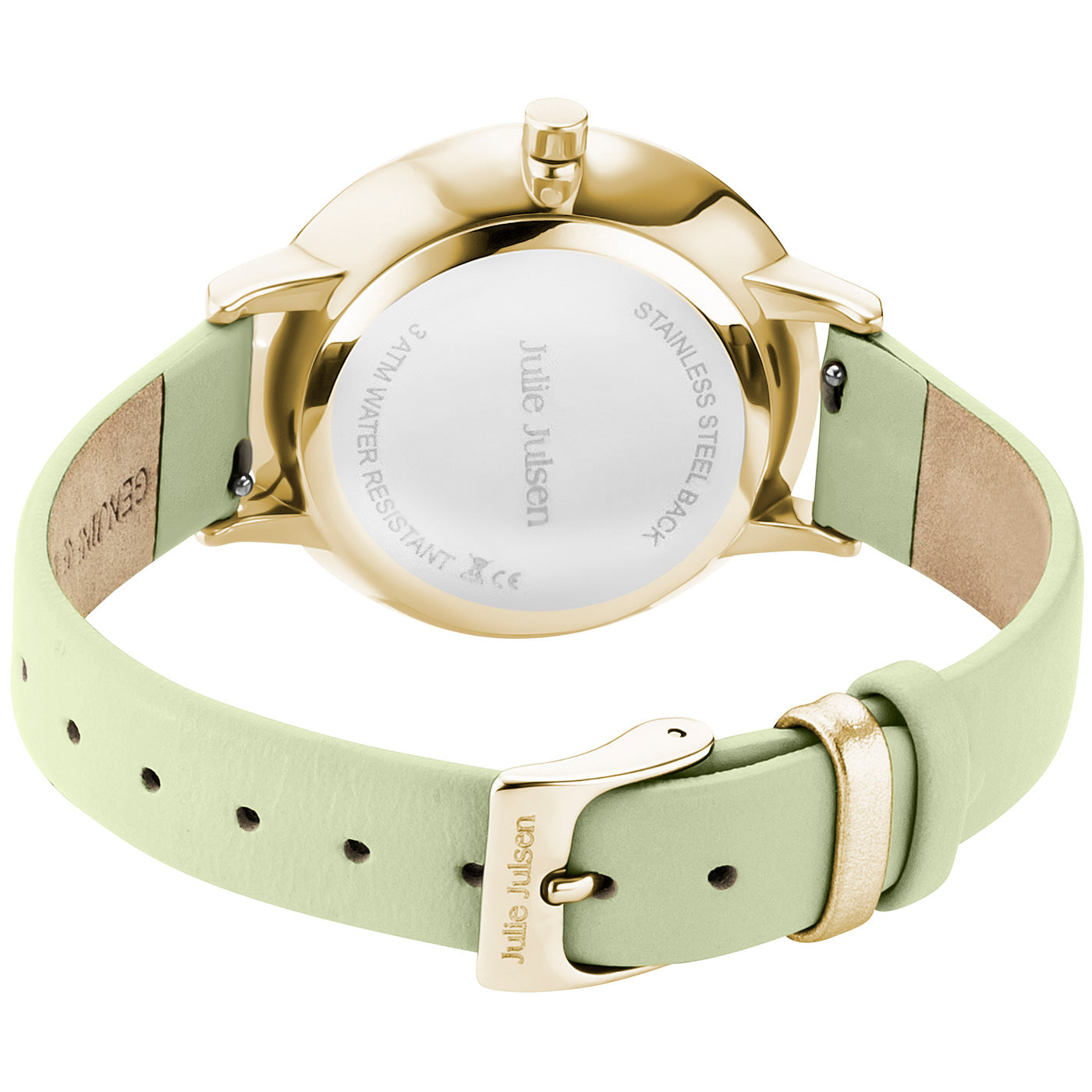 julie-julsen-damenarmbanduhr-little-second-vergoldet-mit-hellgr-nem-lederband-34 image 4