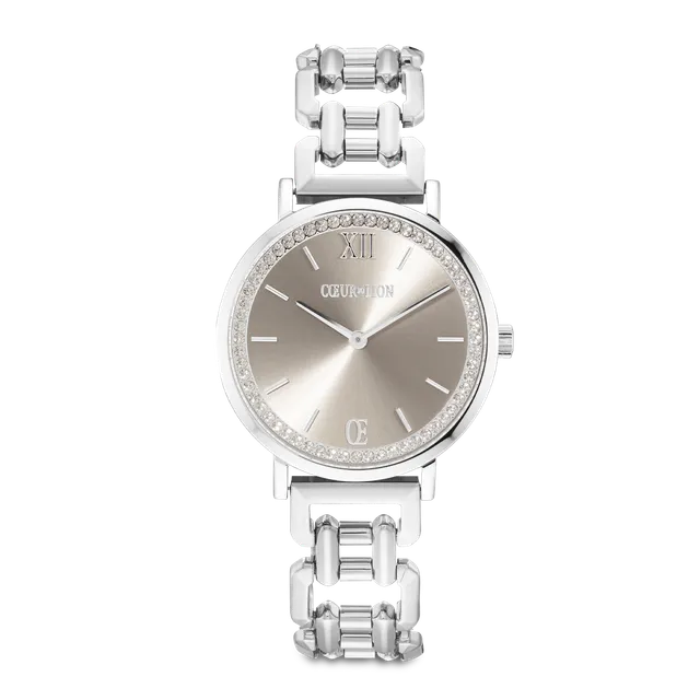 coeur-de-lion-uhr-rund-sparkling-graceful-greige-statement-silber-34-mm image 1