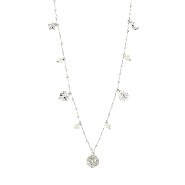 pilgrim-mylan-charm-halskette-versilbert-38-cm-9-cm-mit-sonne-mond-herz-perlen image 1