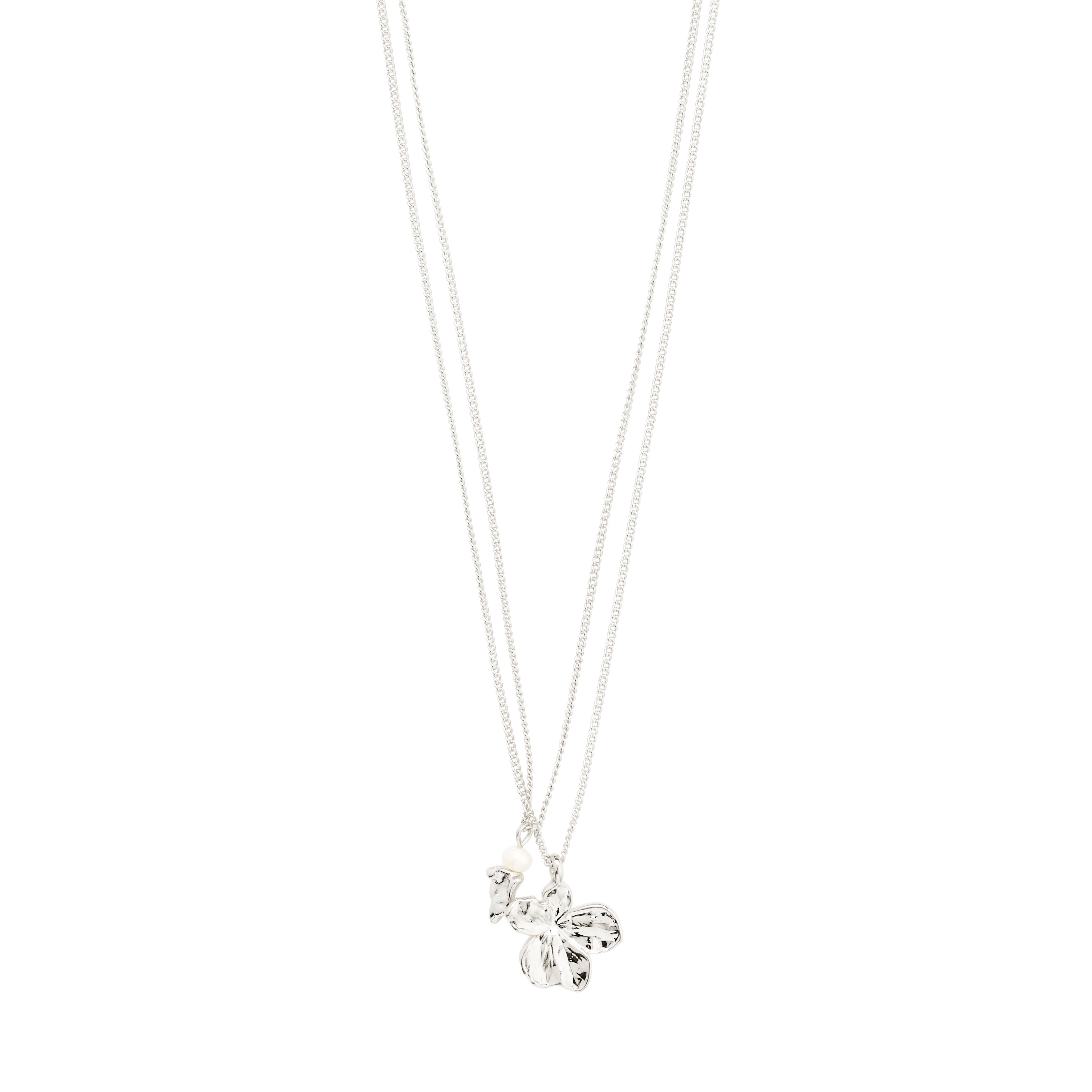 pilgrim-zhuri-halsketten-set-2-in-1-versilbert-blume-s-wasserperle image 1