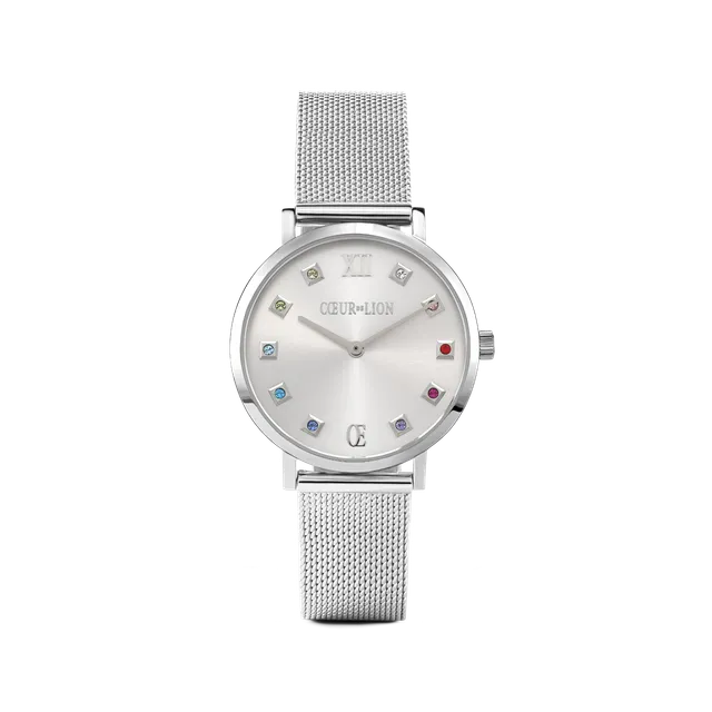 coeur-de-lion-uhr-rund-silver-sunray-milanaise-edelstahl image 1