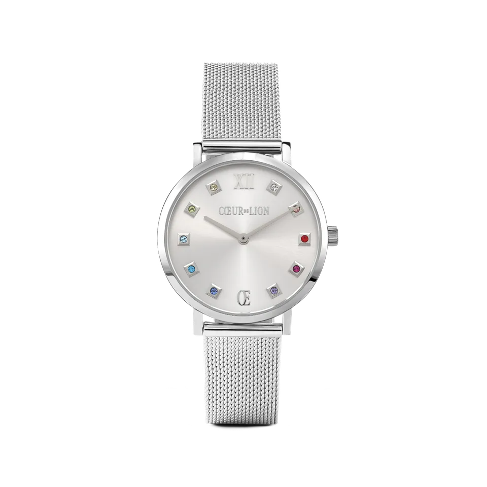 coeur-de-lion-uhr-rund-silver-sunray-milanaise-edelstahl image 1