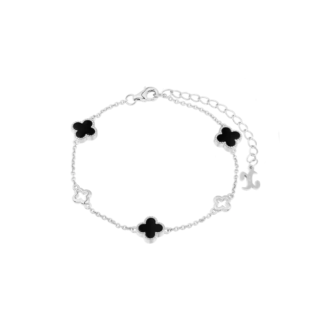 xenox-clover-armband-925-sterlingsilber-rhodiniert-mit-schwarzem-achat image 1