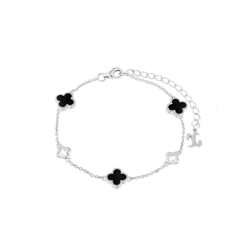 xenox-clover-armband-925-sterlingsilber-rhodiniert-mit-schwarzem-achat image 1