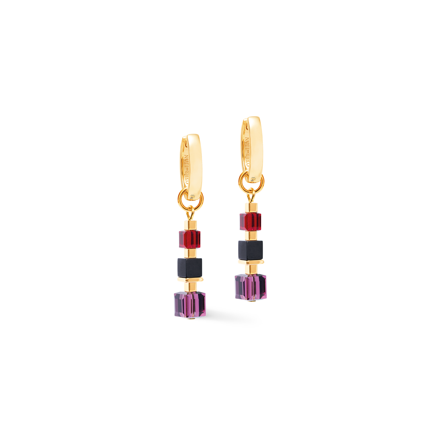 coeur-de-lion-creolen-cube-mix-precious-berry-gold-abnehmbarer-anh-nger-4-cm image 1