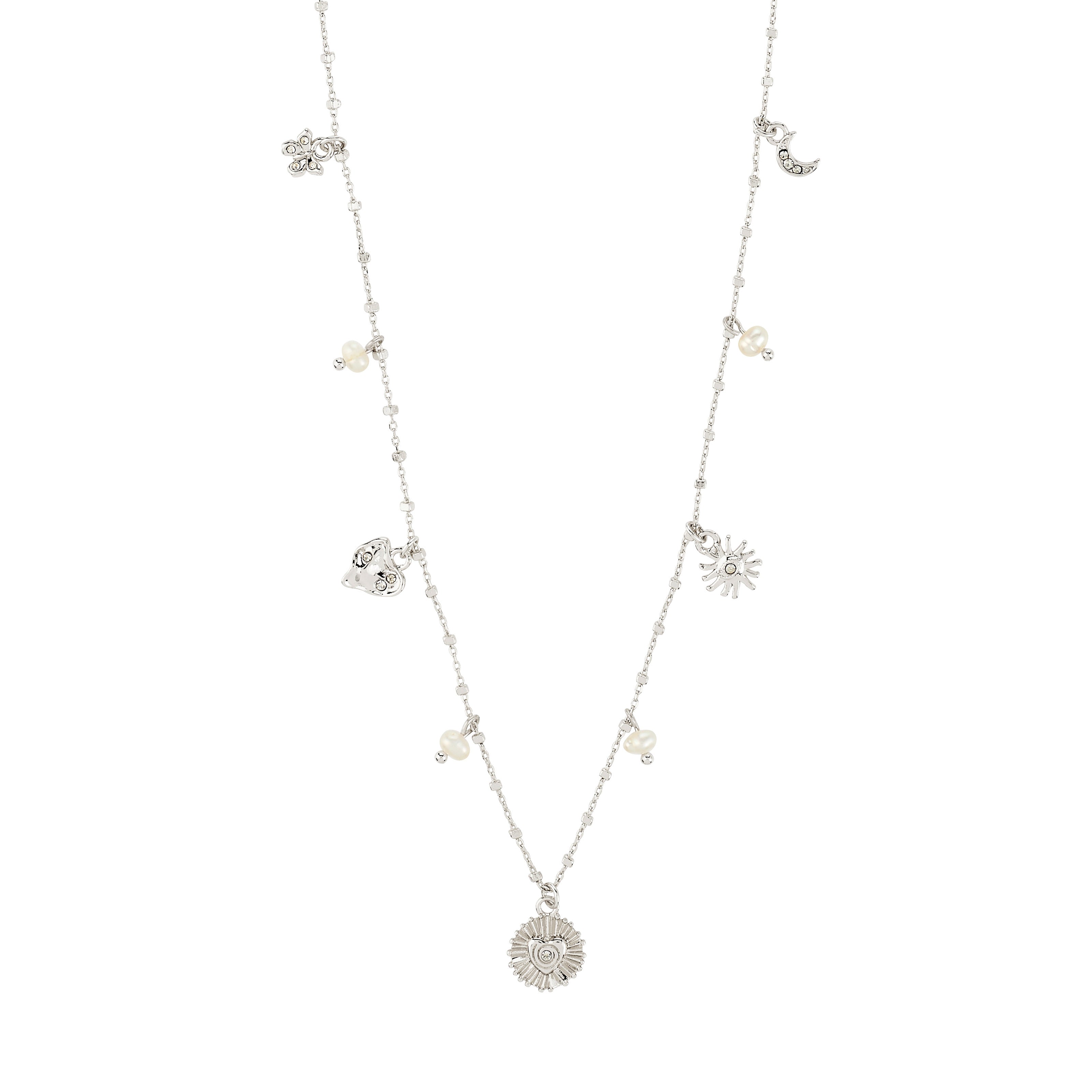 pilgrim-mylan-charm-halskette-versilbert-38-cm-9-cm-mit-sonne-mond-herz-perlen image 1
