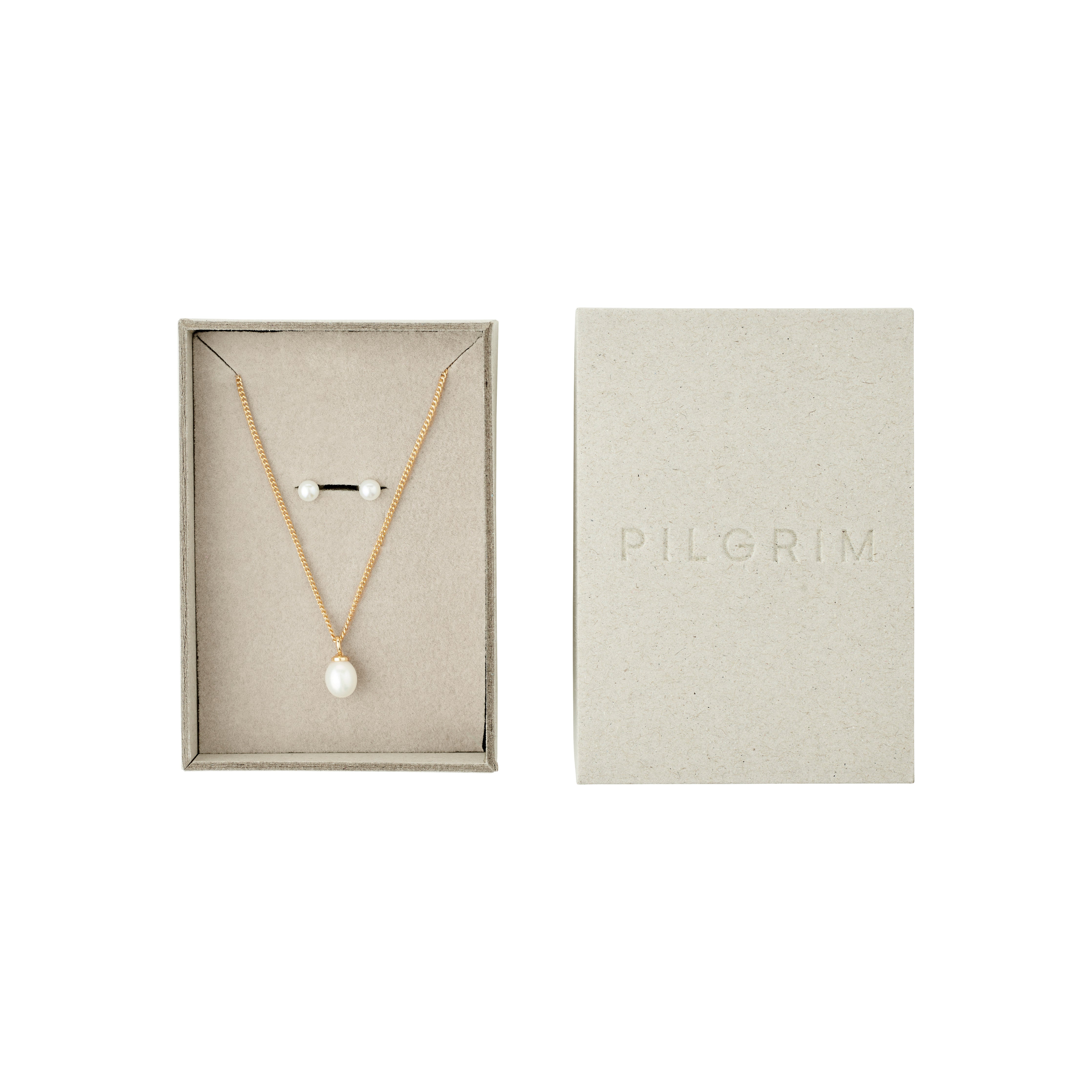 pilgrim-evena-geschenkset-goldplattiert-kette-und-ohrstecker-mit-s-wasserperle image 1