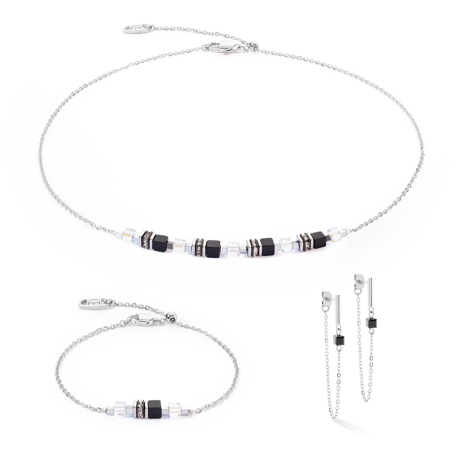 coeur-de-lion-ohrringe-mini-cubes-chain-silber-schwarz image 3