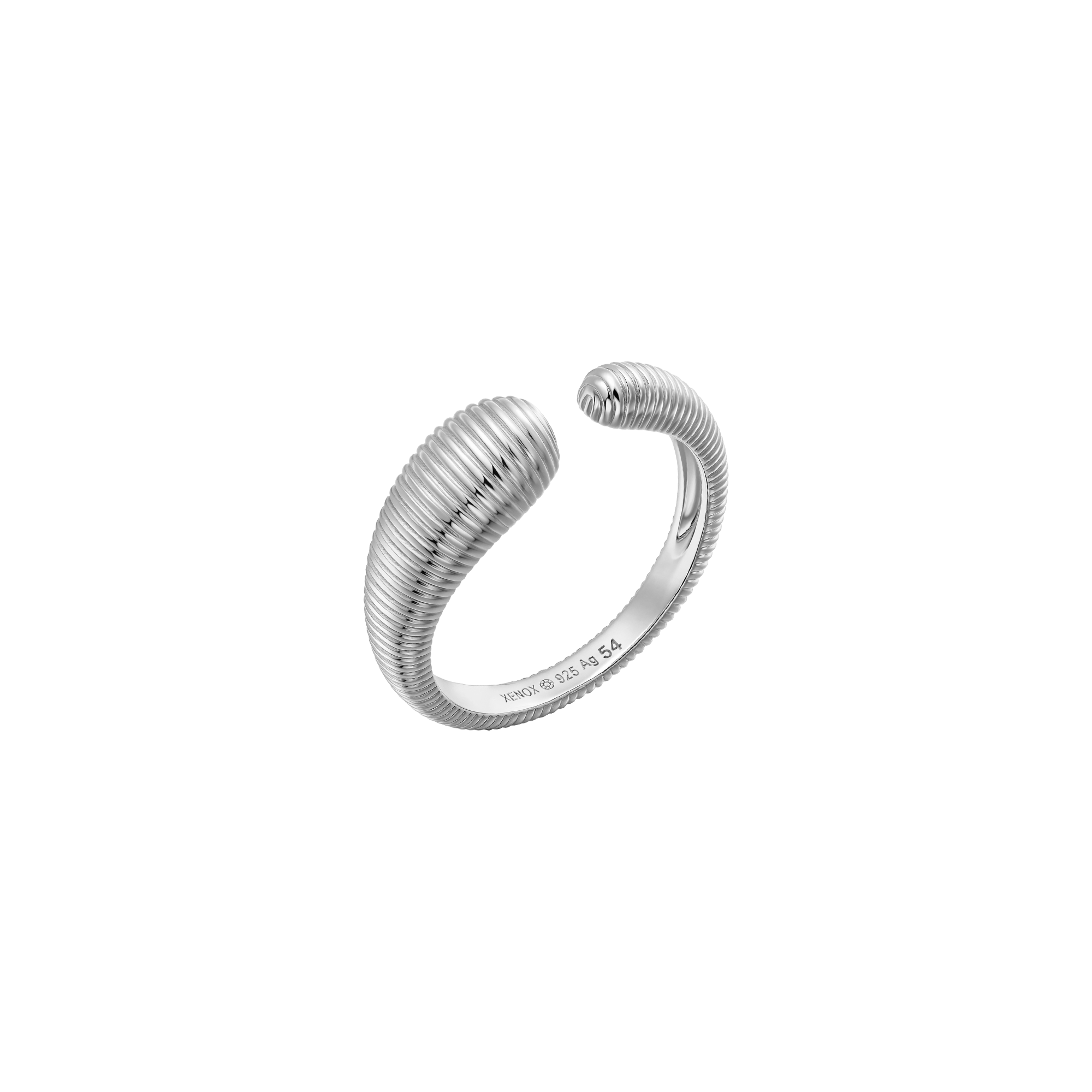 xenox-heartbeat-ring-925-sterlingsilber-rhodiniert-offen-geriffelt image 1