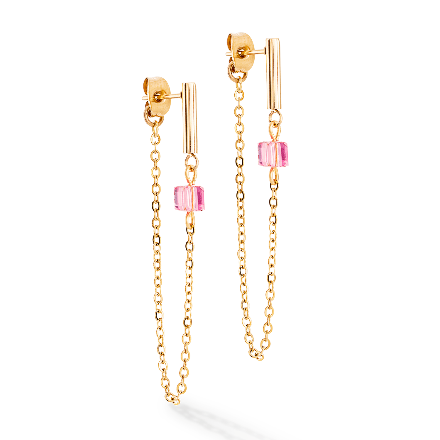 coeur-de-lion-mini-cubes-chain-ohrringe-gold-rosa-loop image 2