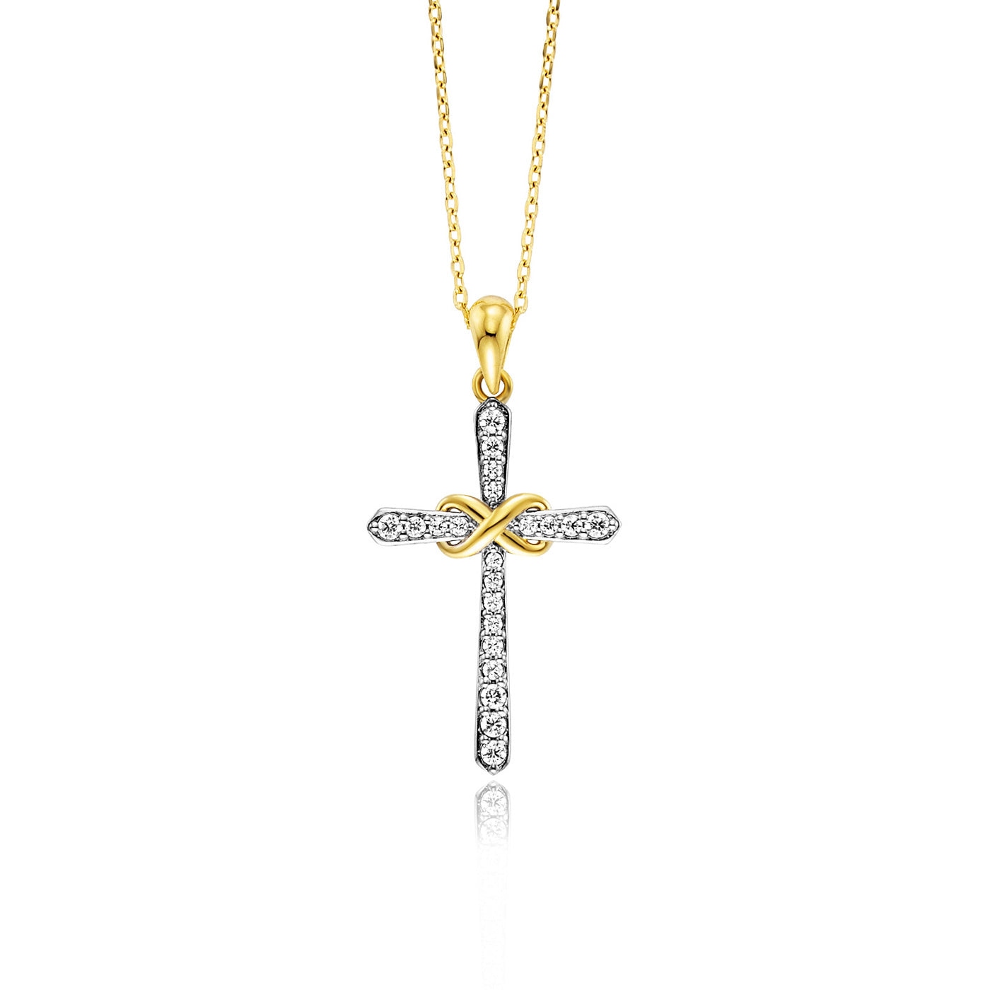 julie-julsen-infinity-cross-kette-mit-anh-nger-silber-vergoldet-mit-6-wei-en-zir image 1