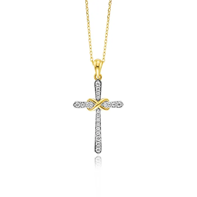 julie-julsen-infinity-cross-kette-mit-anh-nger-silber-vergoldet-mit-6-wei-en-zir image 1