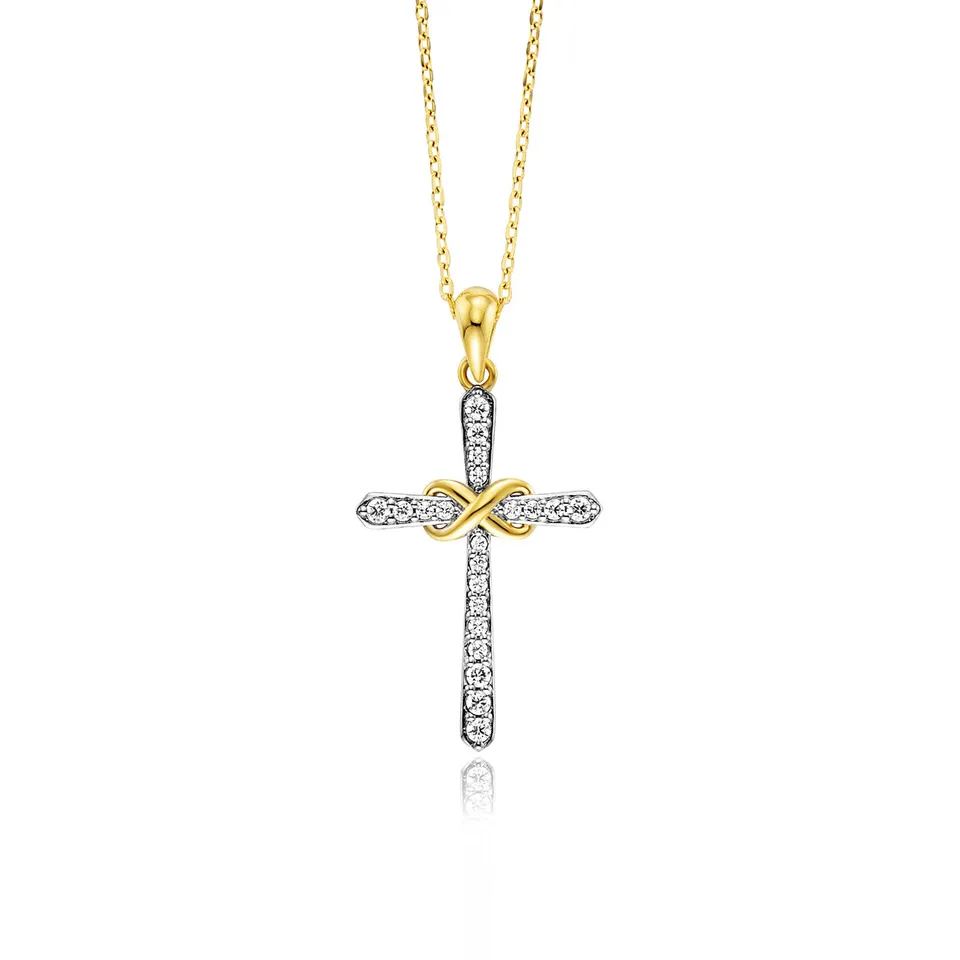 julie-julsen-infinity-cross-kette-mit-anh-nger-silber-vergoldet-mit-6-wei-en-zir image 1