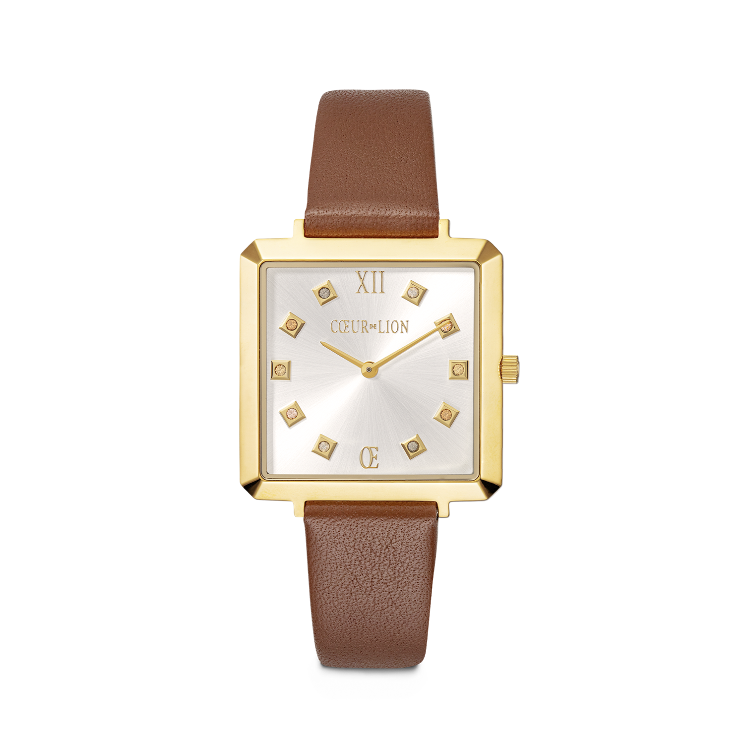 coeur-de-lion-iconic-square-armbanduhr-gold-white-sunray-leder-braun image 1