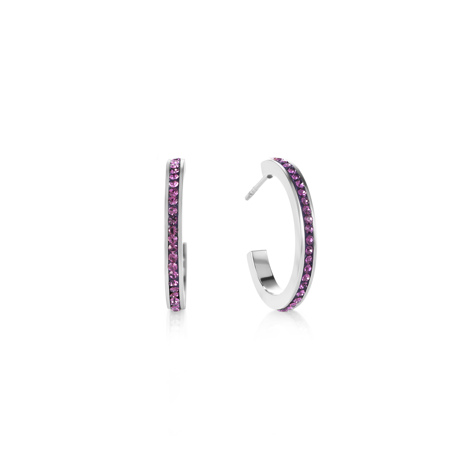 coeur-de-lion-iconic-creolen-20-edelstahl-silber-mit-kristall-pav-amethyst image 1