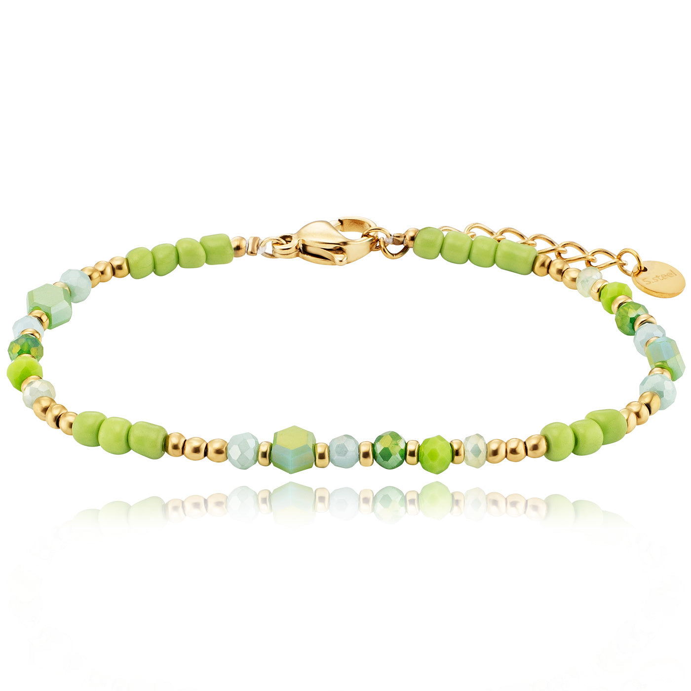 julie-julsen-kids-armband-edelstahl-vergoldet-mit-gr-nen-glasperlen image 1