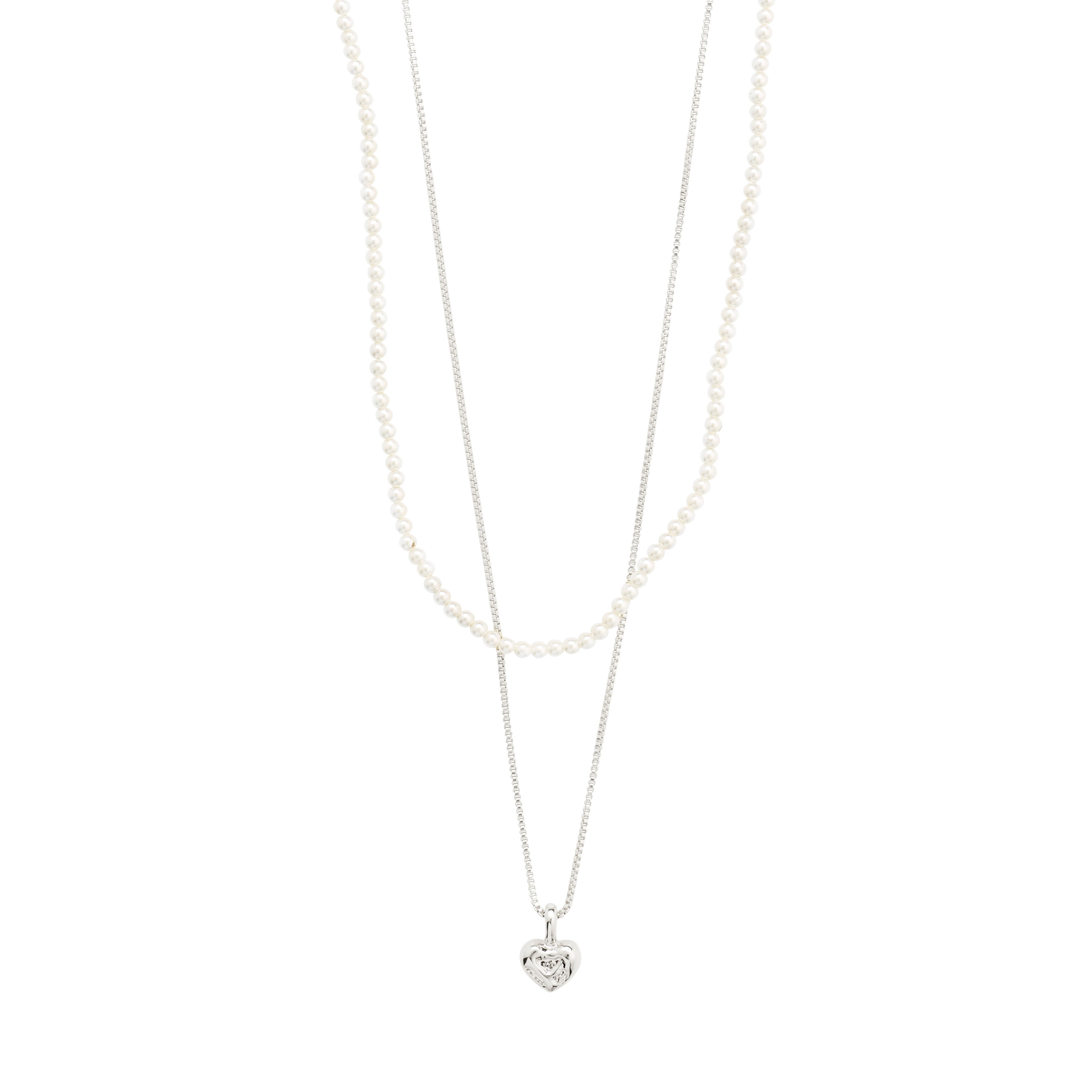 pilgrim-arlet-halskette-2-in-1-set-versilbert-mit-herz-und-perlen image 1