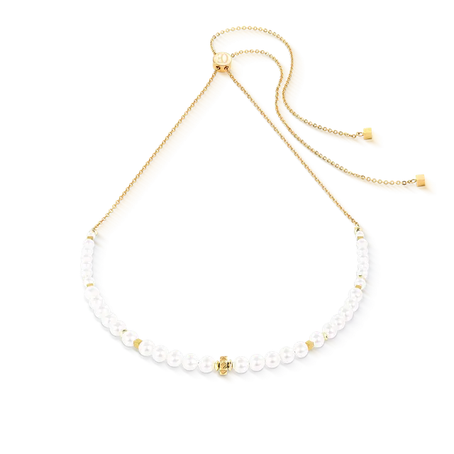 coeur-de-lion-slider-pearl-spike-halskette-gold-mit-crystal-pearls-30-70-cm image 1