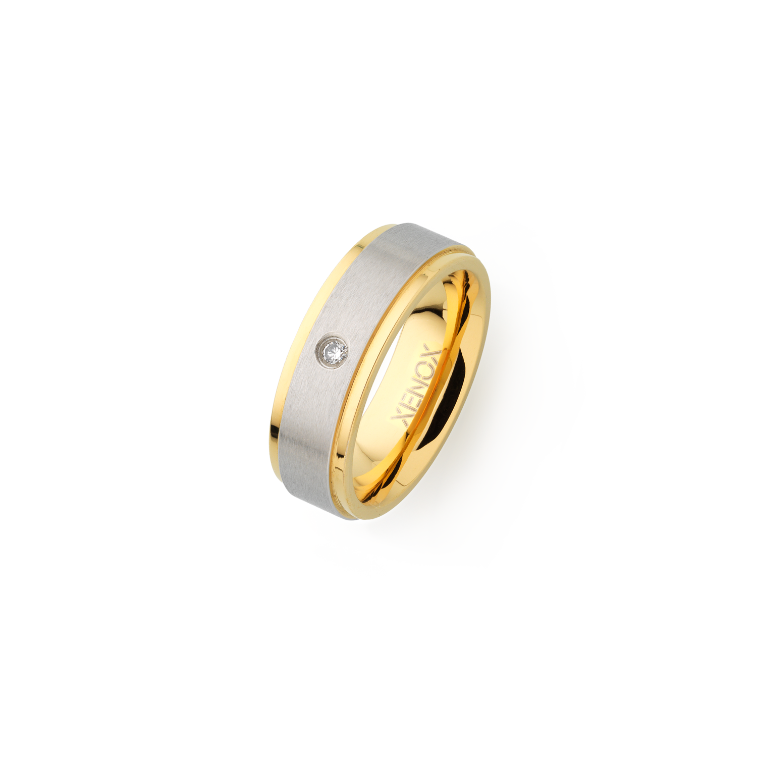 xenox-partnerring-edelstahl-silber-gold-mit-zirkonia-stein image 1