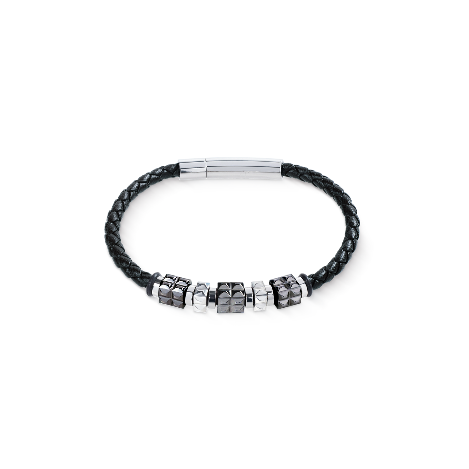 coeur-de-lion-armband-leder-schwarz-edelstahl-gun-metal-spikes-cubes-herren image 1
