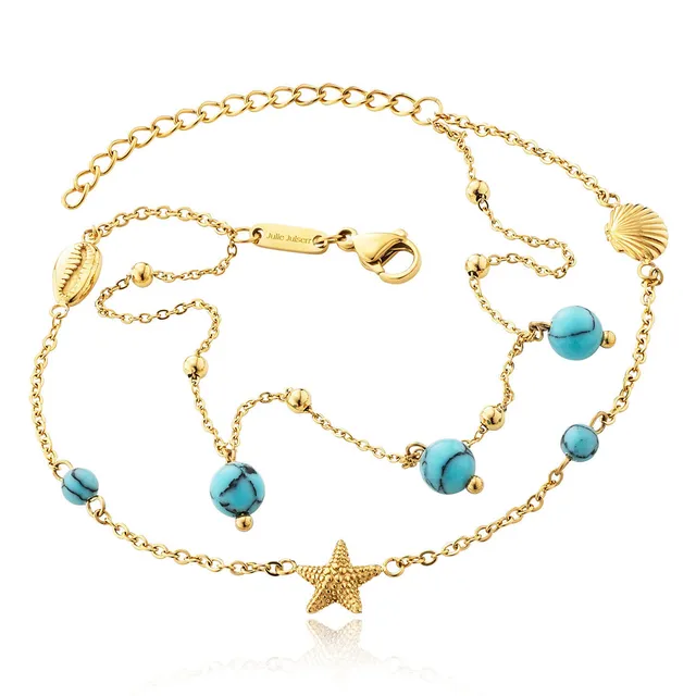 julie-julsen-shell-starfish-turquoise-fu-kettchen-vergoldet-edelstahl image 1
