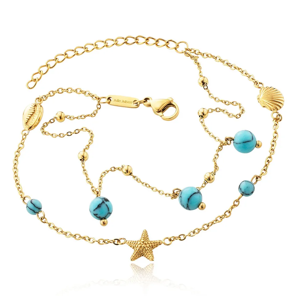 julie-julsen-shell-starfish-turquoise-fu-kettchen-vergoldet-edelstahl image 1
