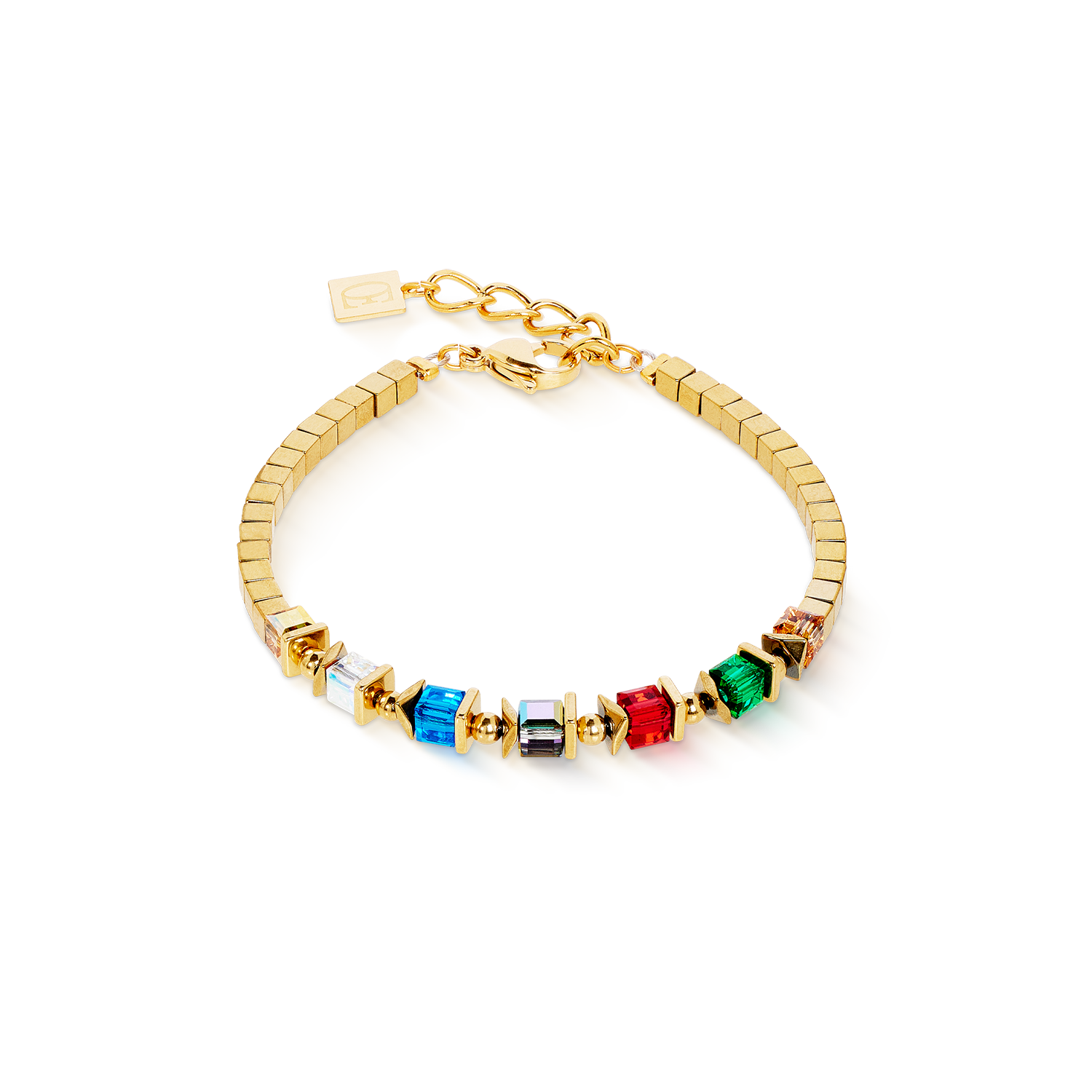 coeur-de-lion-armband-sparkling-cubes-fusion-chain-gold-multicolor image 1