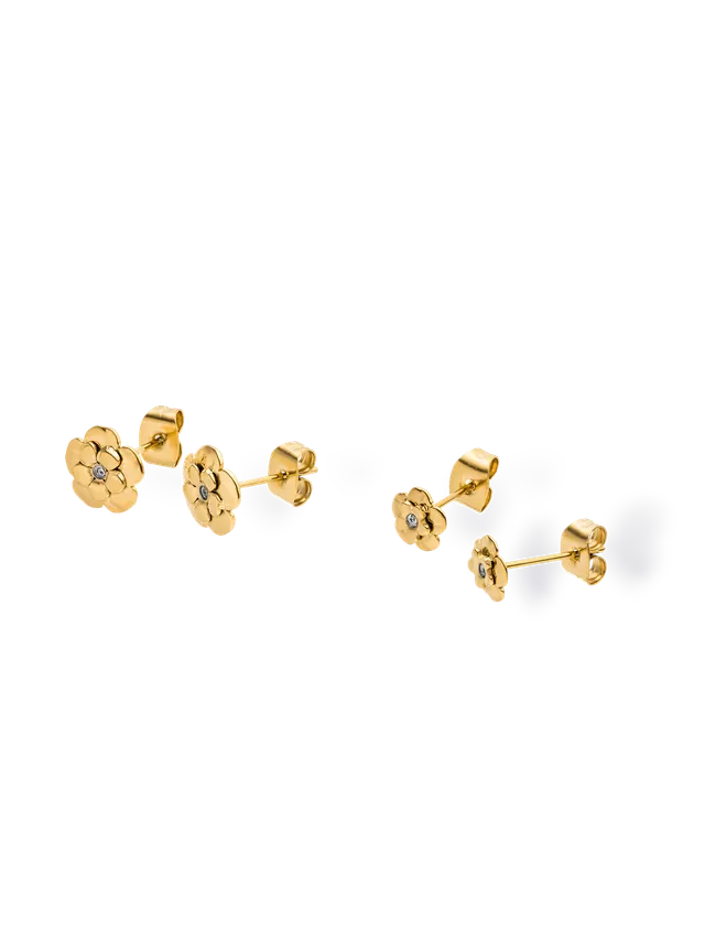 purelei-flower-ohrringe-set-2-paar-ohrstecker-mit-zirkonia-6-5-mm-und-9-mm image 1