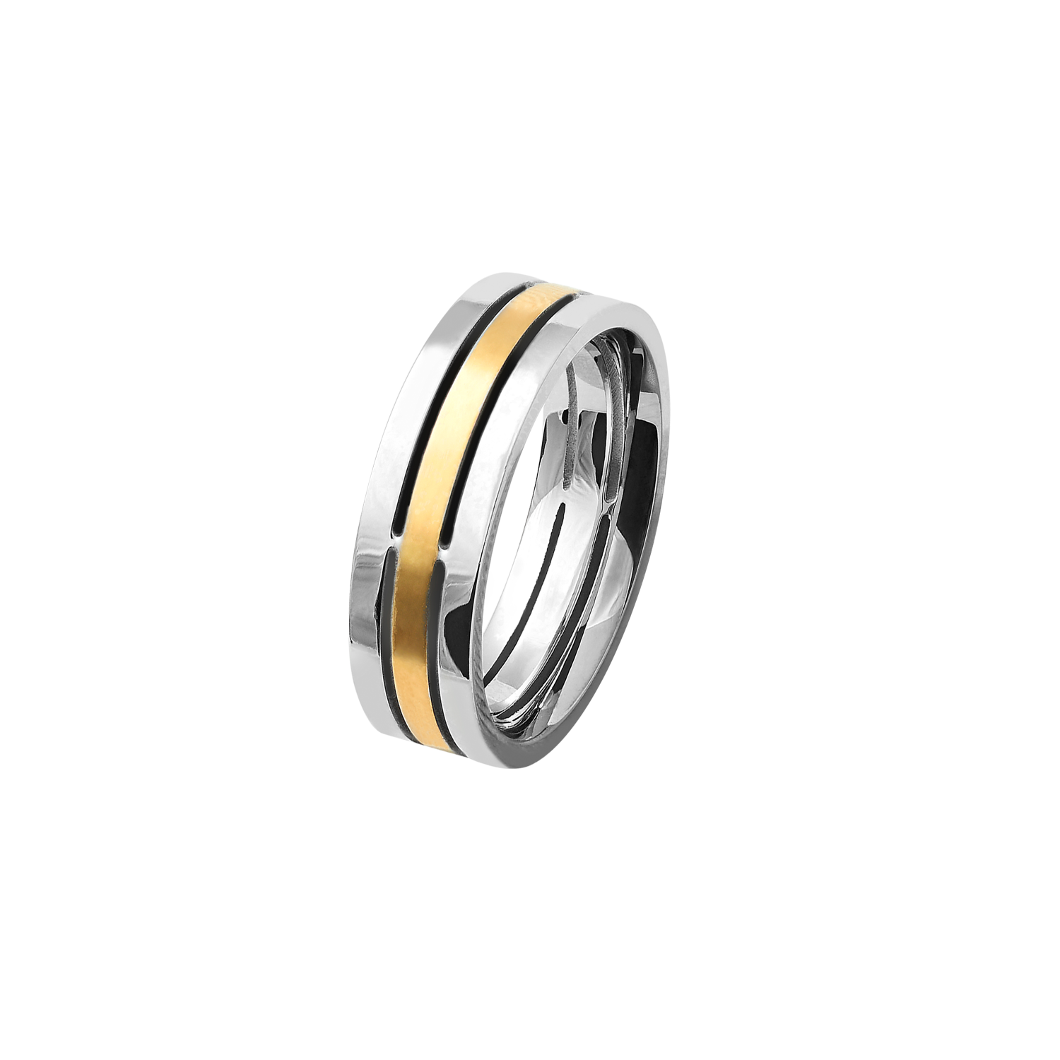 xenox-partnerring-aus-edelstahl-dreireihig-gold-beschichtet image 1