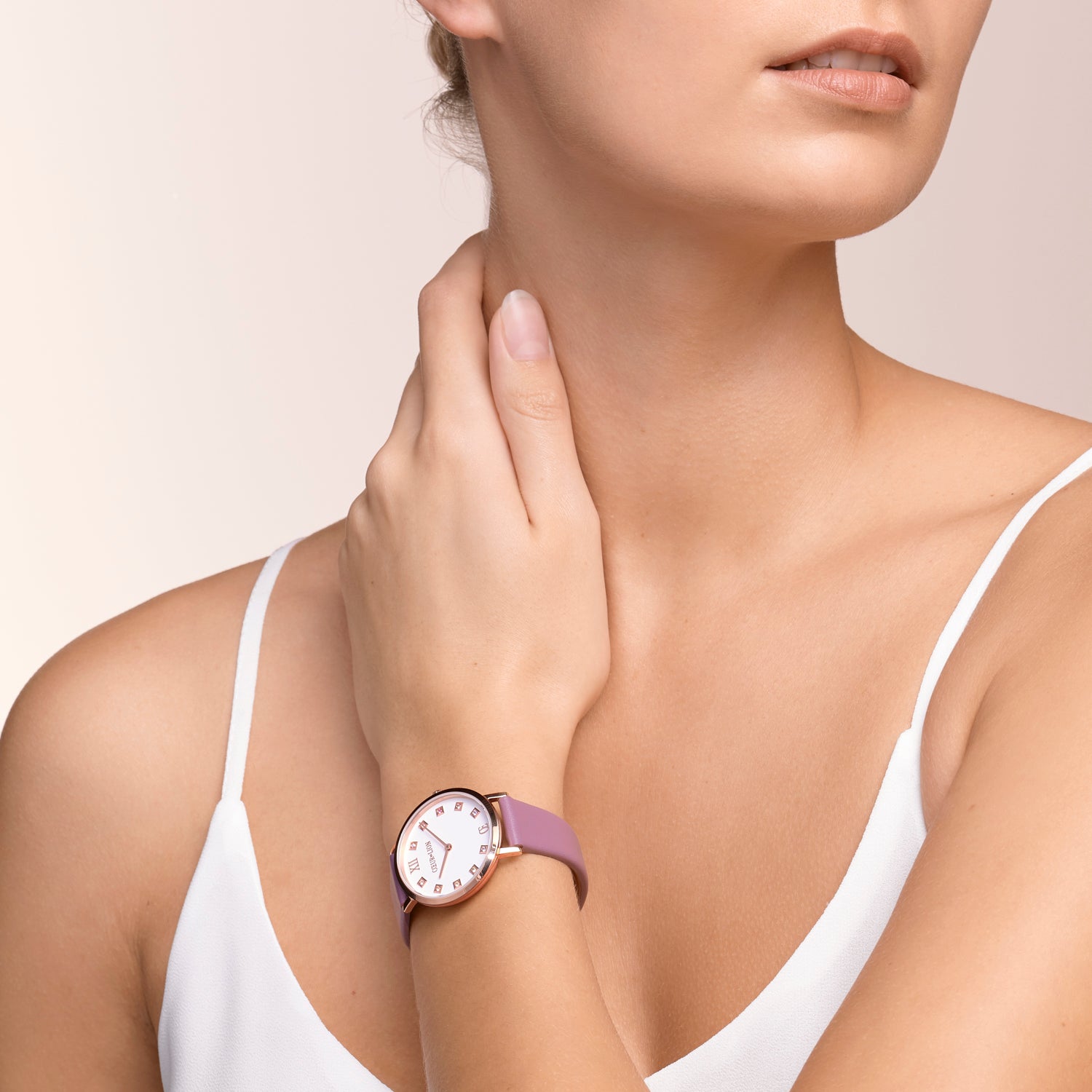 coeur-de-lion-uhr-rund-brilliant-white-armband-leder-mauve-ros-gold image 3