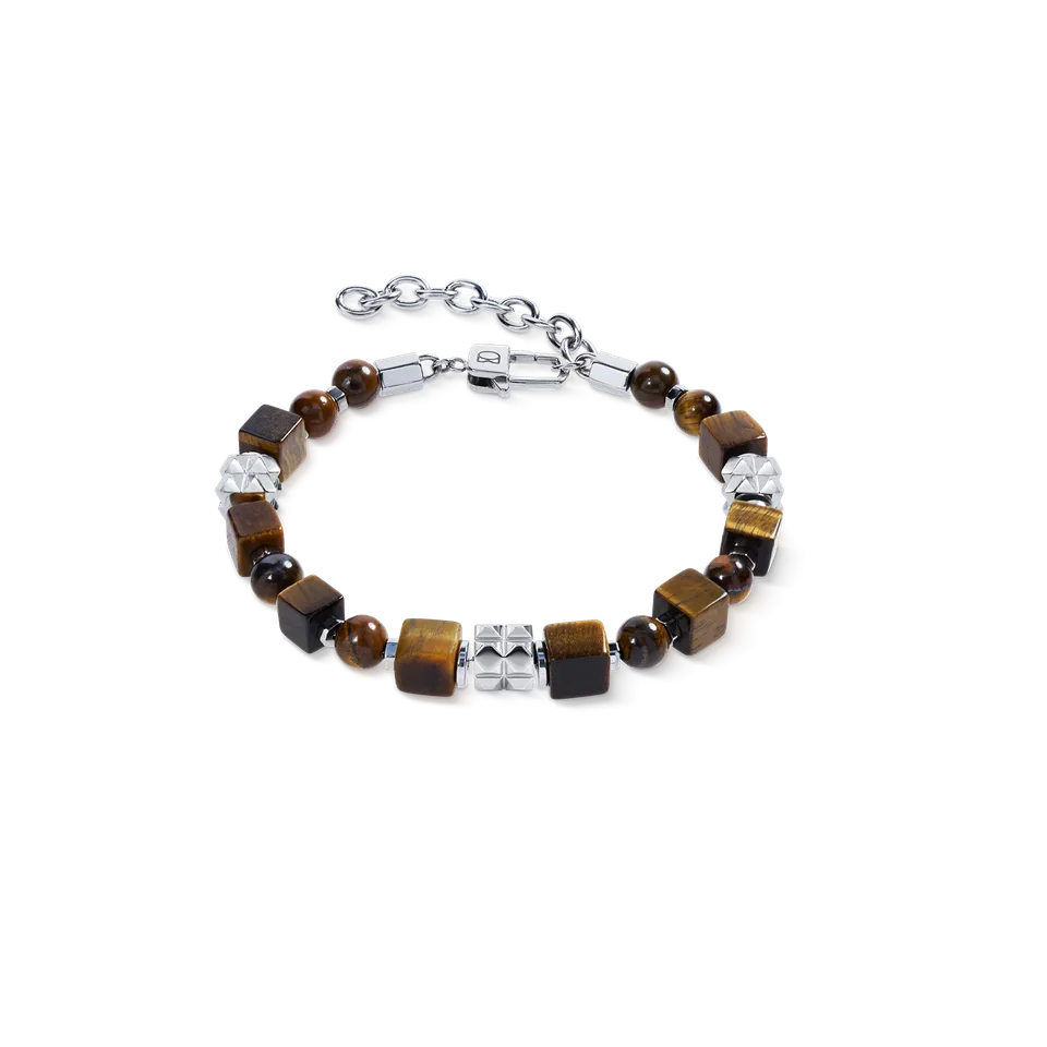 coeur-de-lion-tigerauge-armband-cubes-und-kugeln-mit-spikes-edelstahl image 1