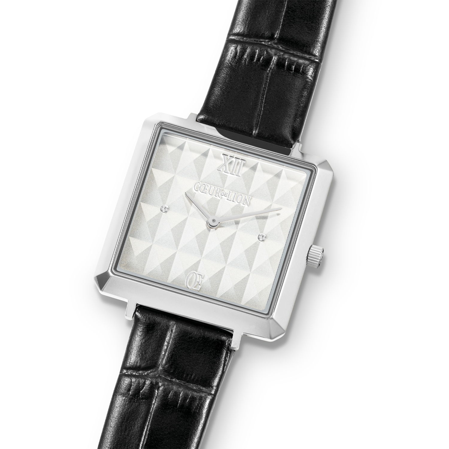 coeur-de-lion-iconic-cube-spikes-uhr-silber-mit-lederarmband-schwarz image 2