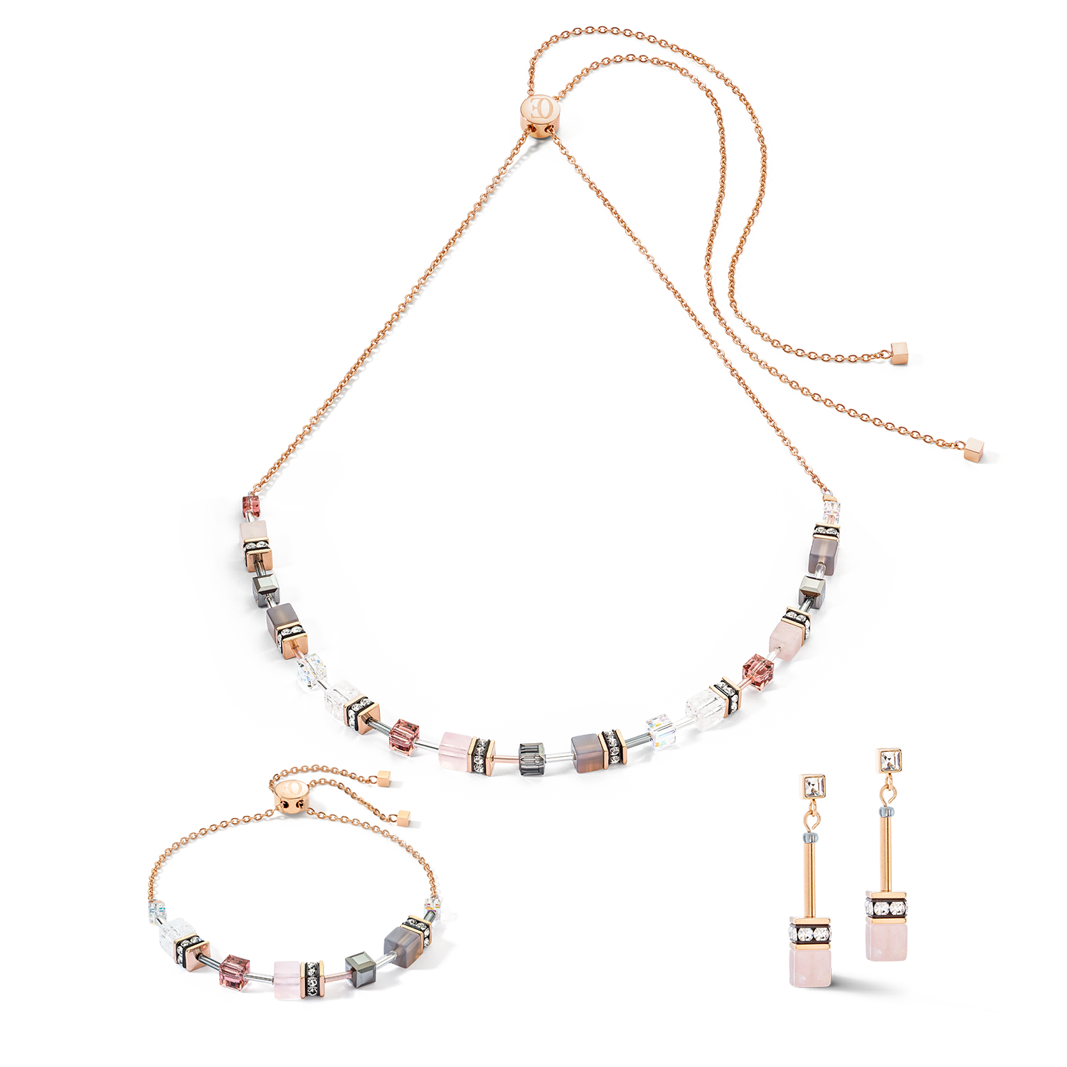 coeur-de-lion-geocube-iconic-nature-chain-halskette-ros-mit-rosenquarz-achat-und image 3