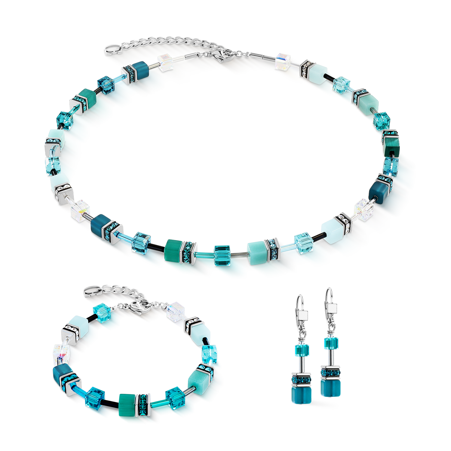 coeur-de-lion-geocube-iconic-halskette-teal-silber image 3