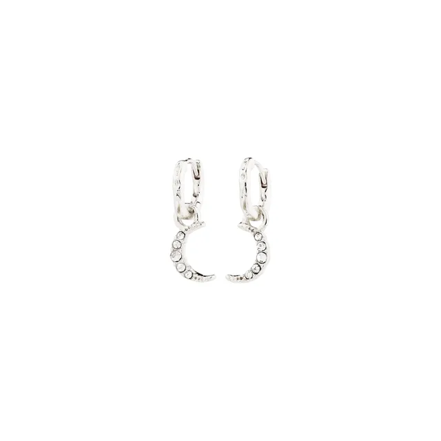 pilgrim-evgenia-creolen-versilbert-huggie-hoops-mit-mond-und-preciosa-kristallen image 1