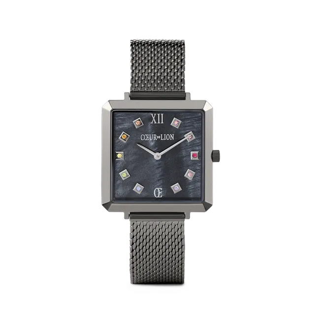 coeur-de-lion-uhr-iconic-square-anthrazit-perlmutt-milanaise-edelstahl image 1